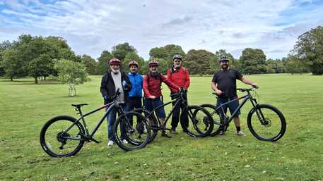 A group of mountain bikers.